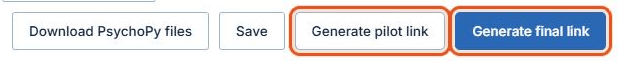 The buttons at the bottom of the Battery page, with Generate pilot link and Generate final link outlined