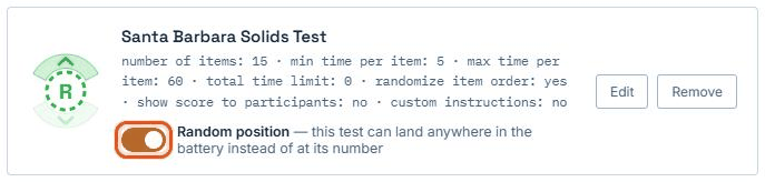 A test card on the Battery page, with the Random position switch outlined